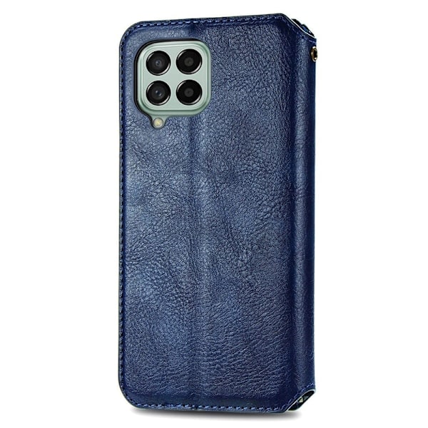 Läder Samsung Galaxy M33 5G fodral med romb-design - Blå Blå