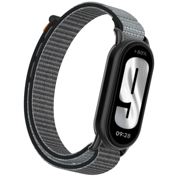 Xiaomi Mi Band 9 / Smart Band 8 Urrem Nylon Loop Justerbar Armbånd - Jerngrå Silver grey