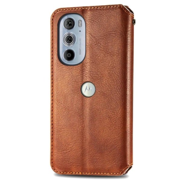 Nahkakotelo With A Stylish Rhombus Imprint For Motorola Edge 30 Pro - Ruskea Brown