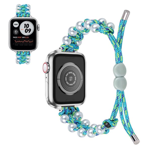 Apple Watch 40 mm urrem i nylon med faux perledekor - Blå Blue