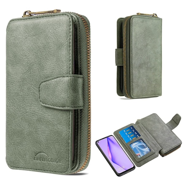 Zipper läder Huawei P40 Lite / Huawei Nova 6 SE fodral med plånbok - Grön Grön