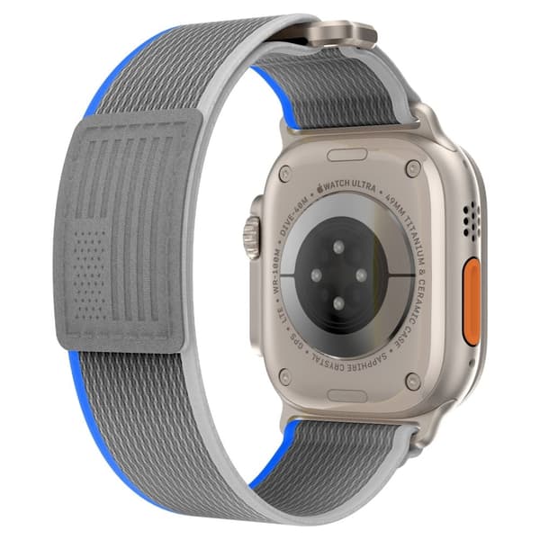 Apple Watch Series 49mm - 45mm - 44mm - 42mm Universal armband med flätad ögla, storlek: L - Blå + Grå Silvergrå