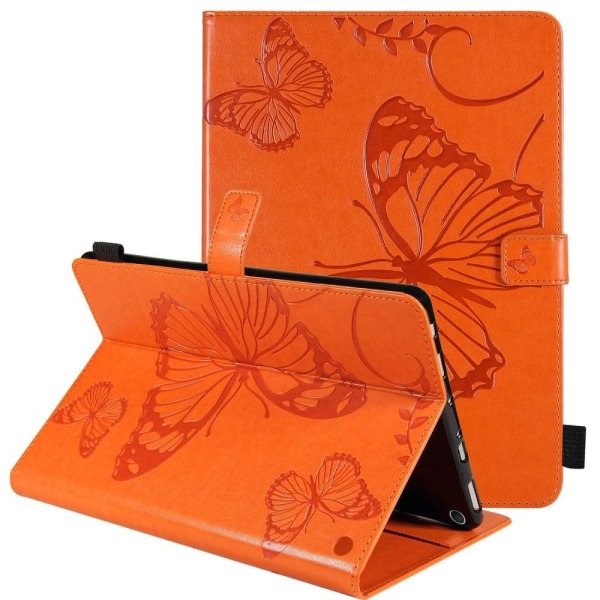 Amazon Fire HD (2021) læderetui med sommerfuglemønster - Orange Orange
