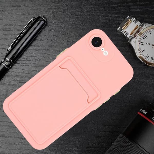 iPhone 16e Fodral Kortplats Matt Fingeravtrycksfritt bakstycke - Rosa Rosa