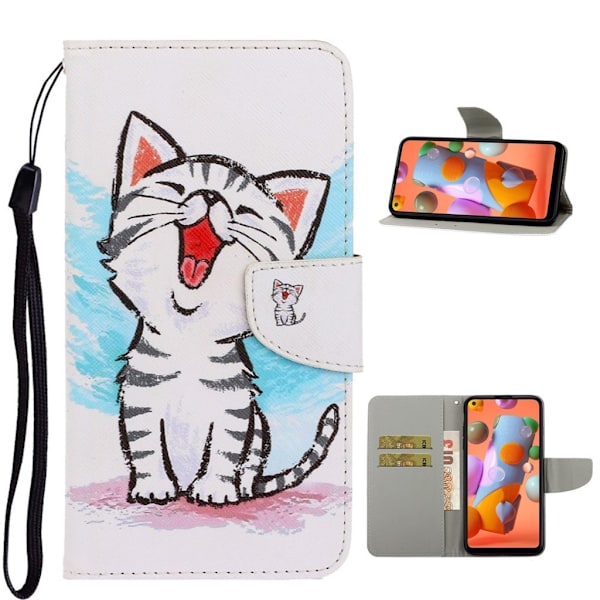 Wonderland Samsung Galaxy A11 flip kotelot - Onnellinen kissa Multicolor