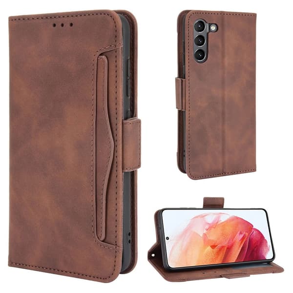 Modern-styled Lær Lommebok Etui til Samsung Galaxy S21 FE - Kaffe Brown