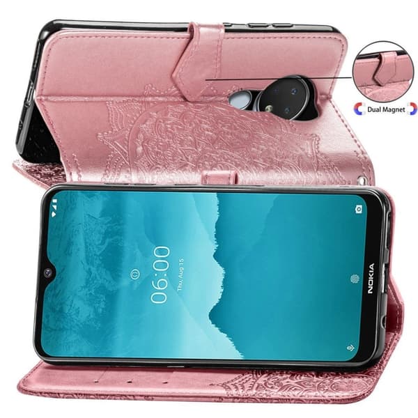 Mandala Nokia 7.2 / 6.2 Flip kotelot - Ruusukulta Pink