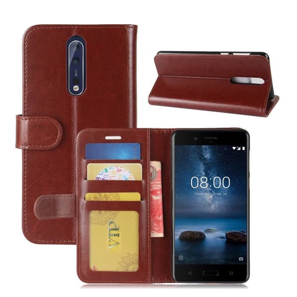 Nokia 8 Crazy Horse Lær Etui - Brun Brown