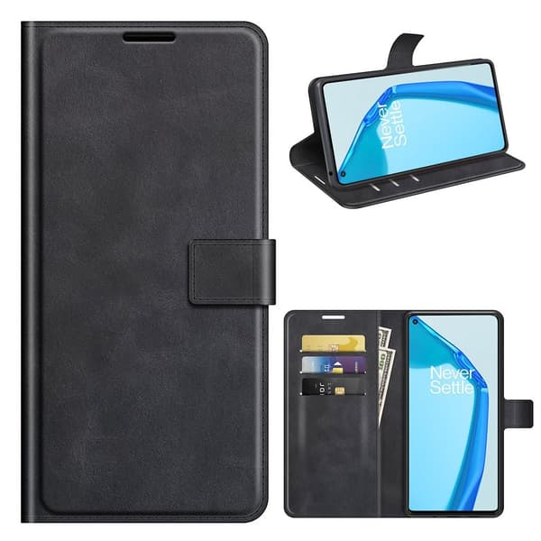 Wallet-style Lær Etui til OnePlus 9R - Svart Black