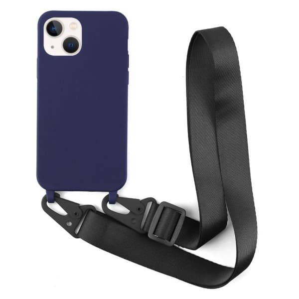 Tynt TPU-deksel med matt finish og justerbar stropp til iPhone 13 - Mørkeblå Blue