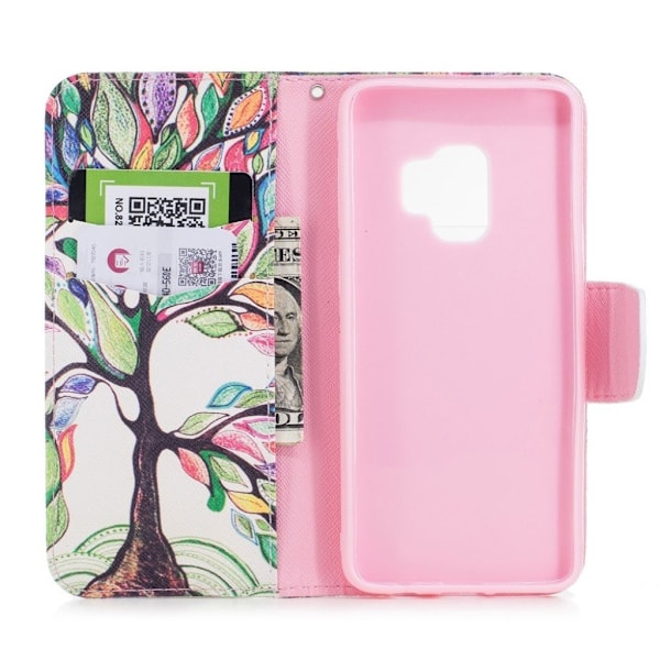 Samsung Galaxy S9 Printet Mønster PU læder flip etui - Farvet Træ Multicolor