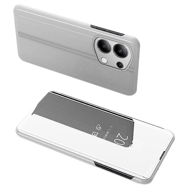 Xiaomi Redmi Note 13 4G Etui View Window Electroplating Leather Phone Deksel Stand - Sølv Silver grey