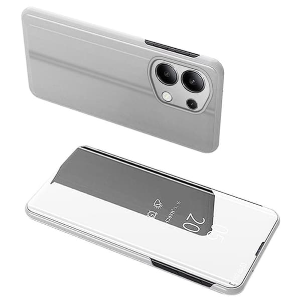 Xiaomi Redmi Note 13 5G  4G Fodral View Window Elektroplätering Läder Telefonfodral Stativ - Silver Silvergrå