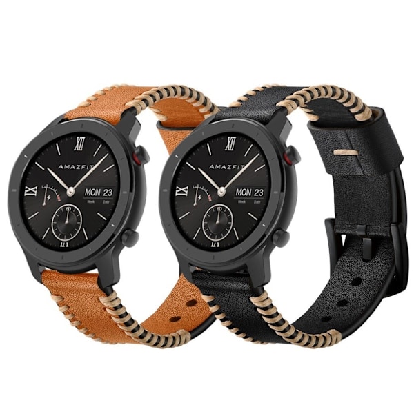 Amazfit GTR 42mm ægte læder Urrem - Sort Black