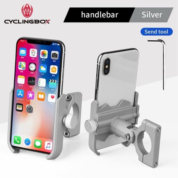 Universal CYCLINGBOX BG-KS002 roterbart cykelfäste telefonhållare - Silver / Styrstång Silvergrå