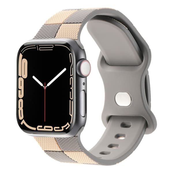 Apple Watch Series 41mm - 40mm - 38mm Checkerboard silikonarmband - Grå + Brun Silvergrå