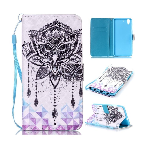 Huawei Y6 II læder-etui med holder - Sej ugle Multicolor