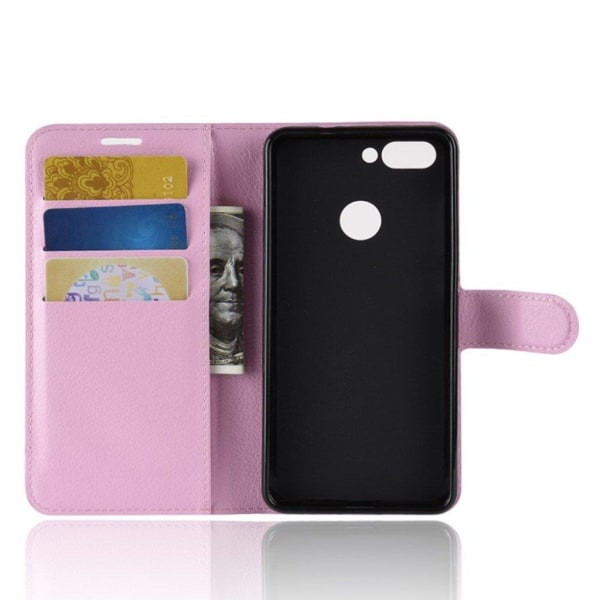 ZTE Blade V9 litchi skin læder flip case - Lyserød Pink