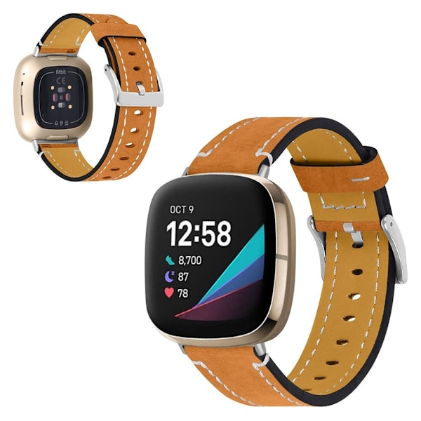 Fitbit Sense / Versa 3 urrem i ægte læder - Orange Orange