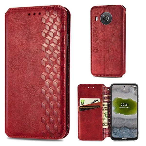Läder Nokia X10 fodral med romb-design - Röd Röd