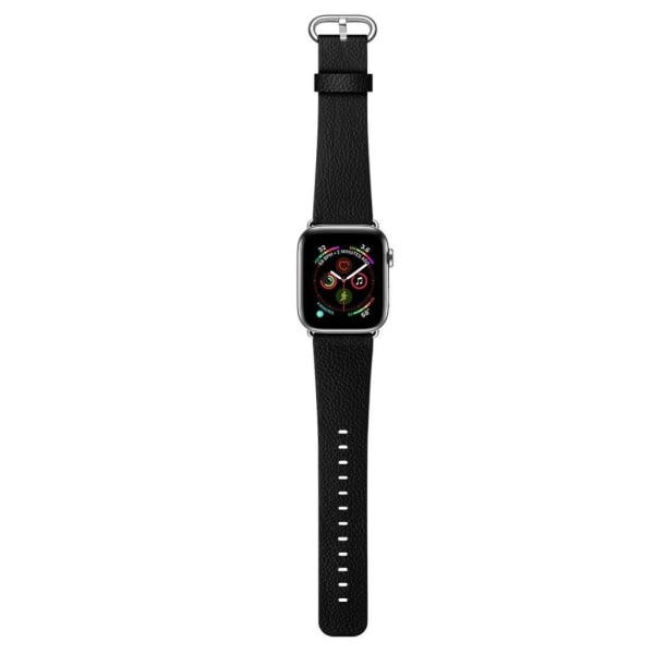 Apple Watch Series 5 40mm litchi ægte læder Urrem - Sort Black