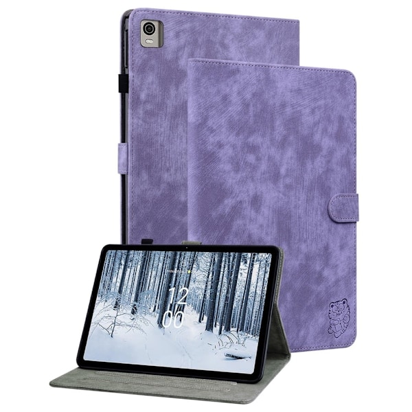 Nokia T21 söpö painettu tiikeri kuvio nahka flip tapauksessa - Violetti Purple