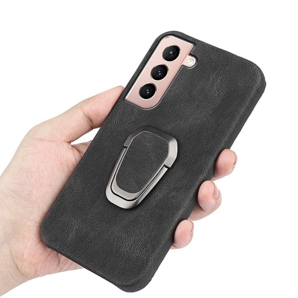 Stødsikkert lædercover med oval kickstand til Samsung Galaxy S21 - Sort Black