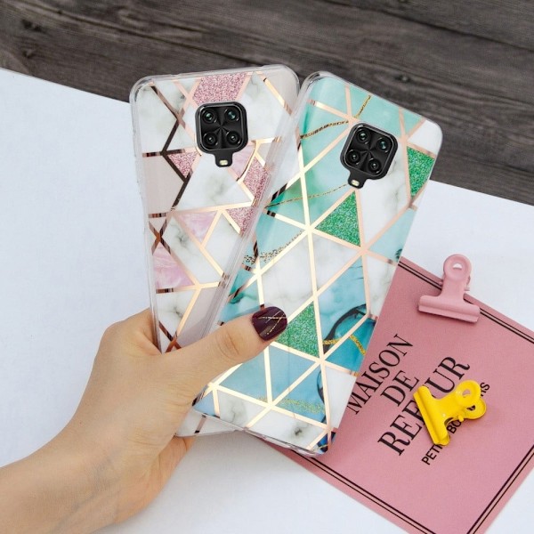 Marble Xiaomi Redmi Note 9 Pro / 9s Etui - Cyan / Hvit Green