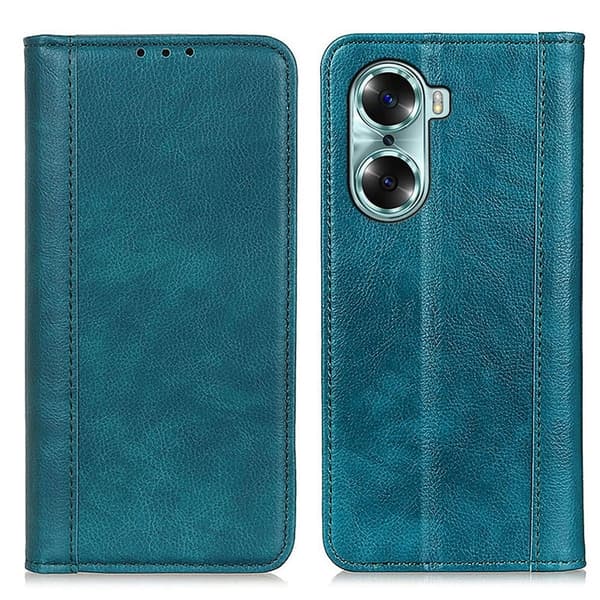 Ekte lærdeksel med magnetisk lukking for Honor 60 - Grønn Green