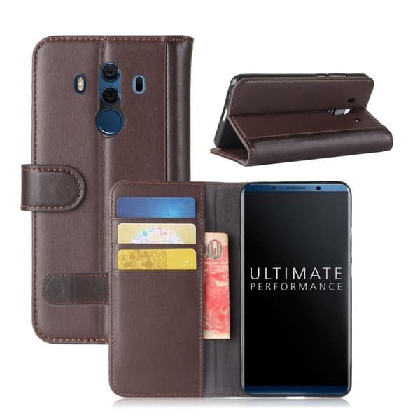 Huawei Mate 10 Pro Etui laget av split lær og silikon – Brunt Brown