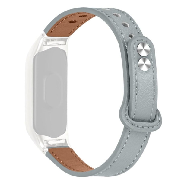 Xiaomi Mi Smart Band 6 / 5 cowhide leather watch strap with silv Silvergrå