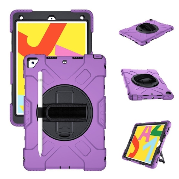 iPad 10.2 (2019) 360 graders holdbar tofarvet silikone etui - Lilla Ydre Lag / Sort Purple