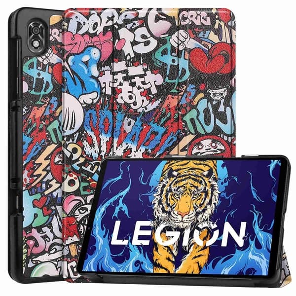 Lenovo Legion Y700 kolminkertainen nahkakotelo - Graffiti Multicolor