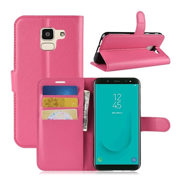 Samsung Galaxy J6 (2018) mobilfodral PU läder TPU plånbok stående läge - Rosenröd Rosa