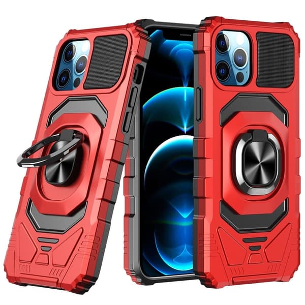 Slitesterkt hardplastdeksel med myk innside og kickstand for iPhone 12 Pro Max - Rød Red