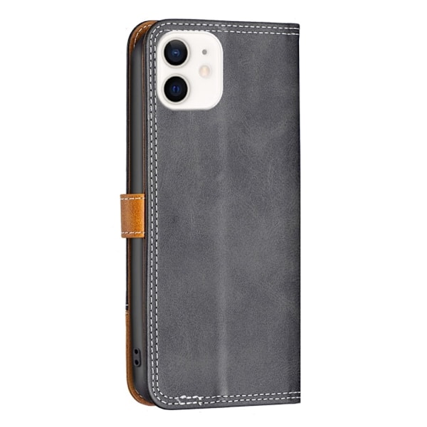 BINFEN to-farvet iPhone 12 Mini læderetui - Sort Black