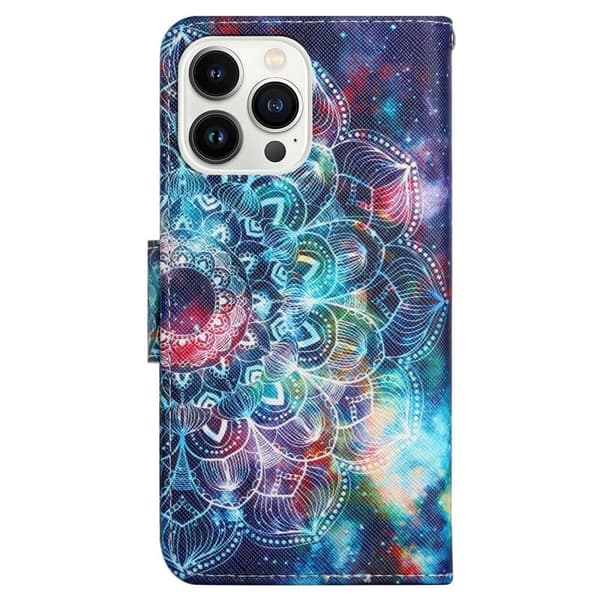 Wonderland iPhone 14 Pro Läppäkotelo - Starry Sky / Mandala Multicolor