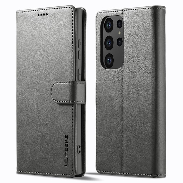 LC.Imeeke läder Samsung Galaxy S23 Ultra fodral - Silver/Grå Silvergrå