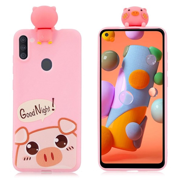 Cute 3D Samsung Galaxy A11 Cover - Lyserød Gris Pink