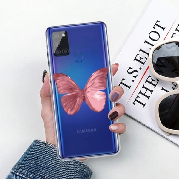 Butterfly läder Samsung Galaxy A21s fodral - Rosa Rosa