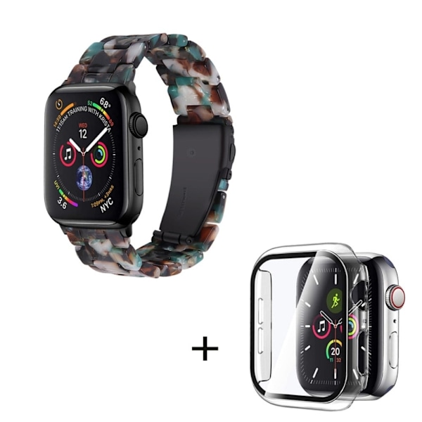 Klockarmband med 3 pärlor i resin och genomskinligt fodral för Apple Watch Series 3/2/1 42mm - Blå Mix multifärg