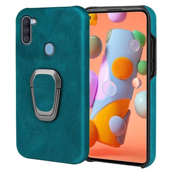 Stødsikkert lædercover med oval kickstand til Samsung Galaxy M11 / A11 - Cyan Green