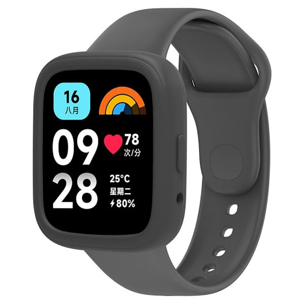 Xiaomi Redmi Watch 3 Active Silicone Strap Replacement Wrist Band with Watch Case - Dark Grey Silver grey