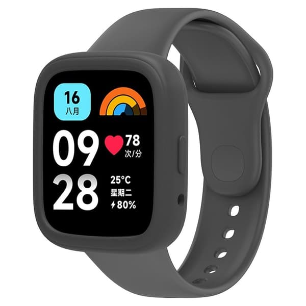 Xiaomi Redmi Watch 3 Active Silikonrem Erstatningsarmbånd med klokkeveske - Mørkegrå Silver grey