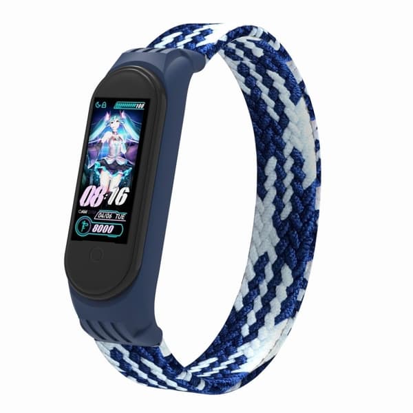 Xiaomi Mi Band 5 / 4 / 3 stylish nylon watch strap - Blue / White / Size: S Blå