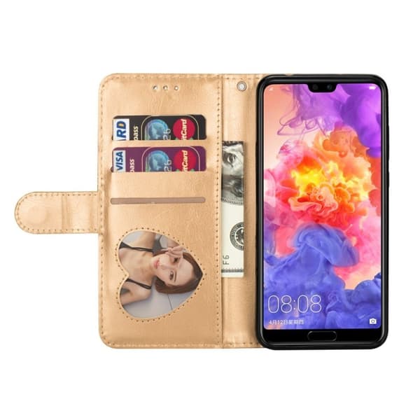 Zipper läder Huawei P20 Pro fodral med plånbok - Guld Guld