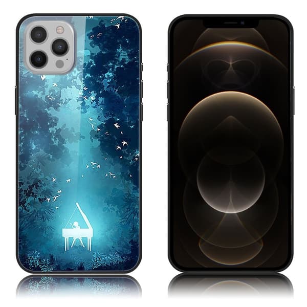 Mønstertrykglas og fleksibelt og stødsikkert telefonhus Cover iPhone 12 Pro Max - Klaver Blue