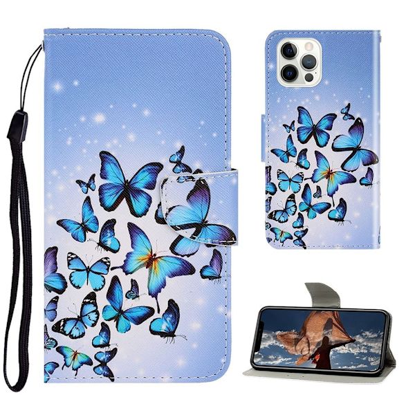 Wonderland iPhone 13 Pro Max flip etui - Blå Sommerfugl Multicolor