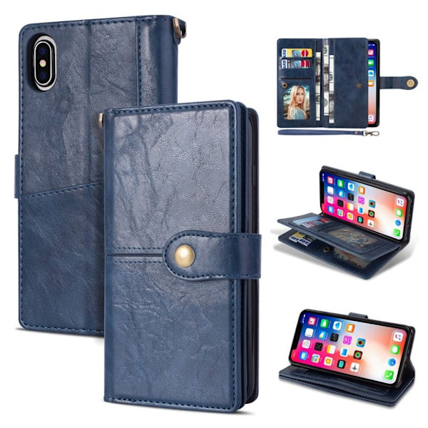 iPhone 9 Plus Retro Tyylinen Synteetti Nahkainen Lompakko Kotelo Näppäin Lukolla - Sininen Blue