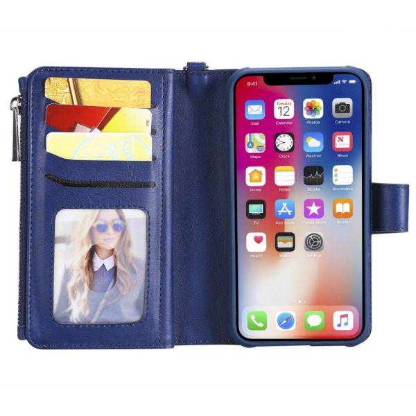 iPhone XS detachable 2-in-1 leather flip case - Blue Blå